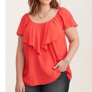 Torrid 0X Flutter Cap Sleeve Blouse Top Shirt Plus Red Orange In Color